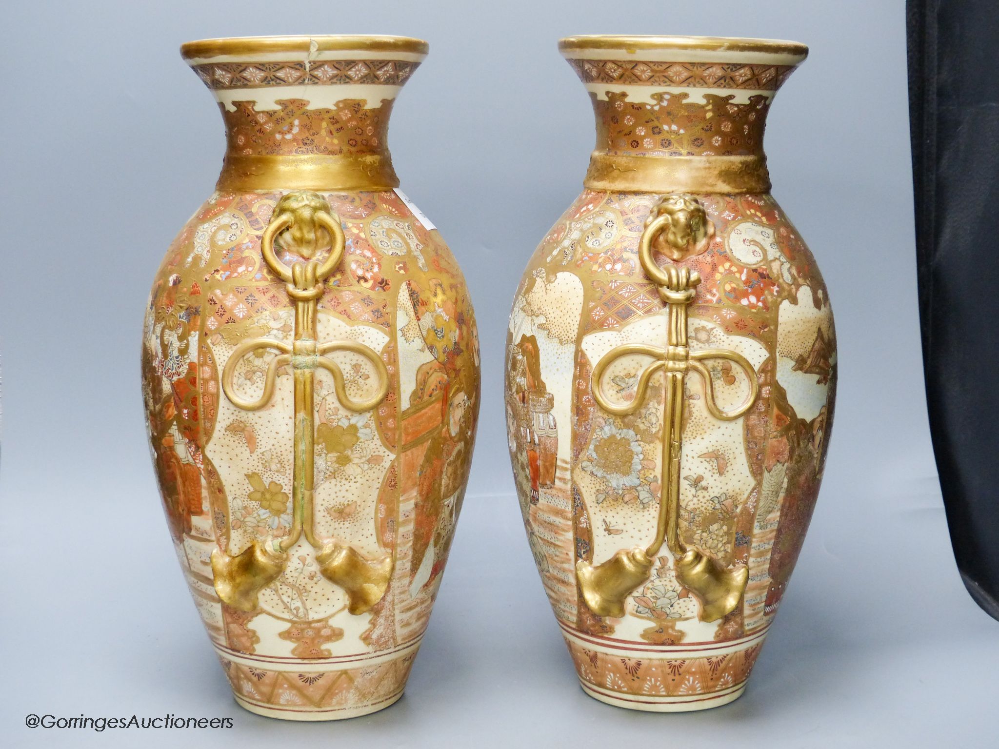 A pair of large Japanese Satsuma baluster vases, height 39cm